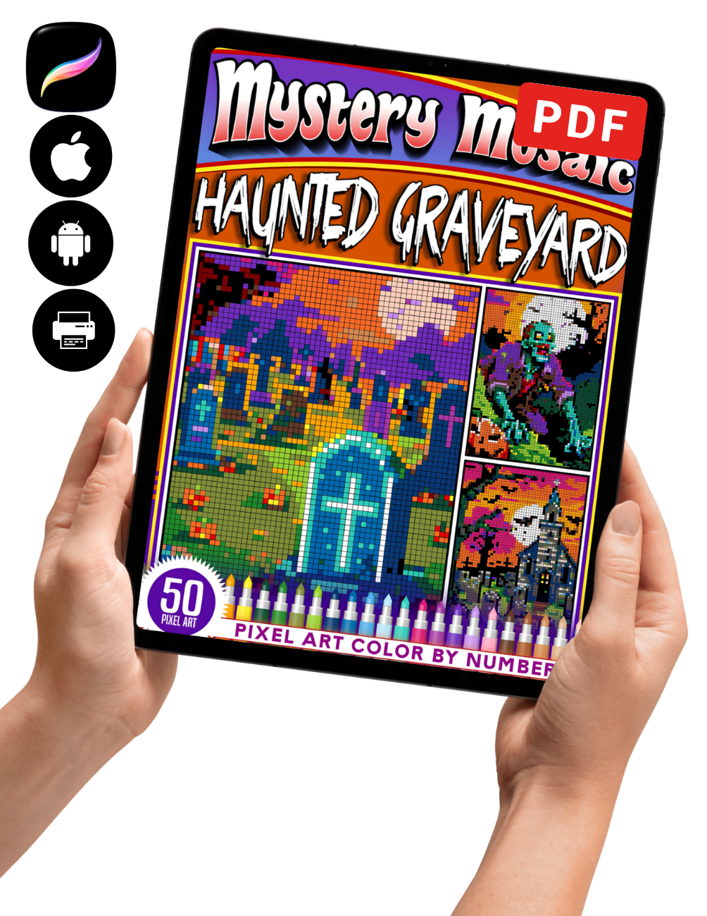 Haunted Graveyard Mystery Mosaics Color by Number | Halloween Pixel Art Coloring Book | Printable PDF | Mystery Mosaic | Instant Digital Download