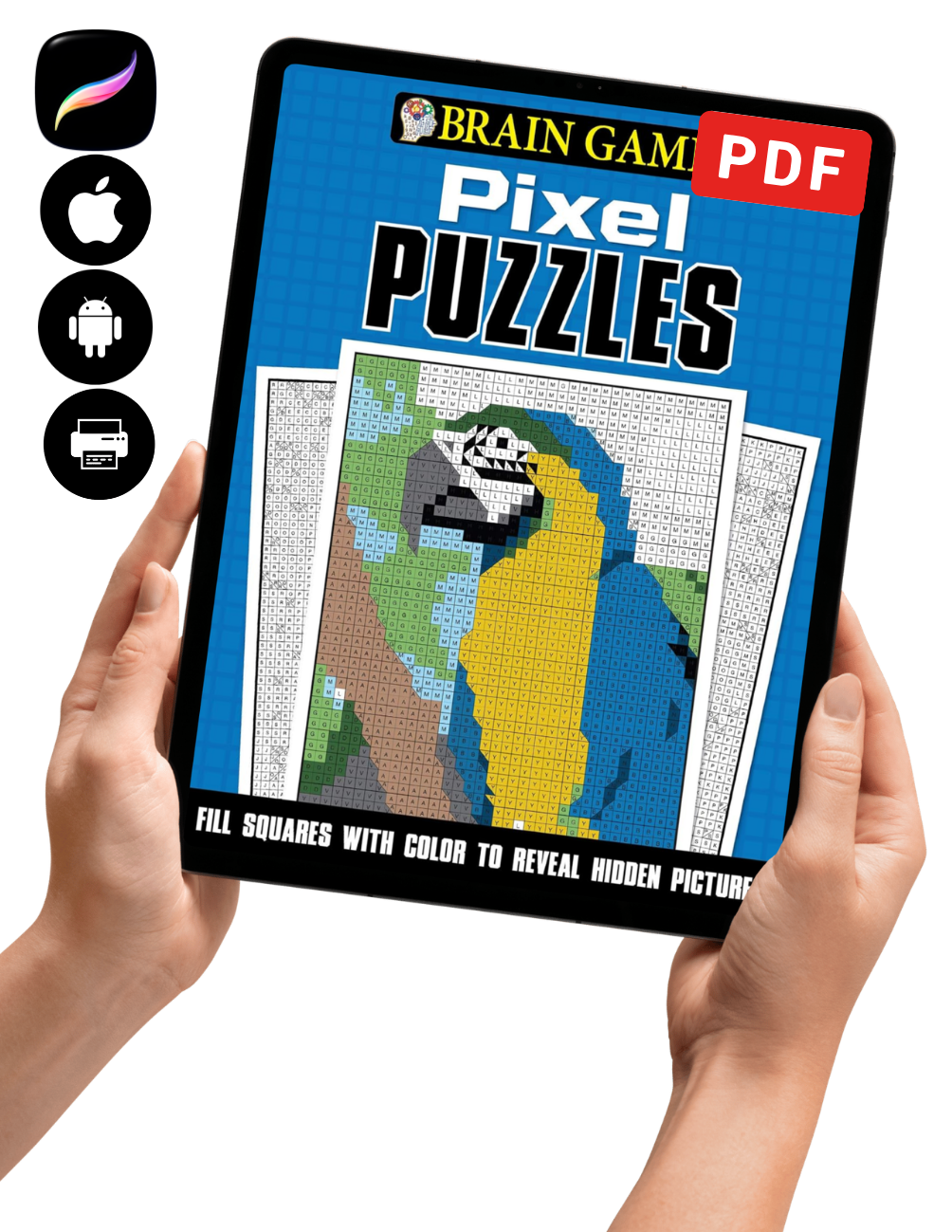 Brain Games Pixel Puzzles | Color by Number Pixel Art Coloring Book | Printable PDF | Hidden Picture Puzzle Book | Instant Digital Download