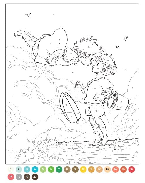 Ghibli-Inspired Mystery Coloring Book PDF – Color by Number Printable (50 Enchanted Scenes)