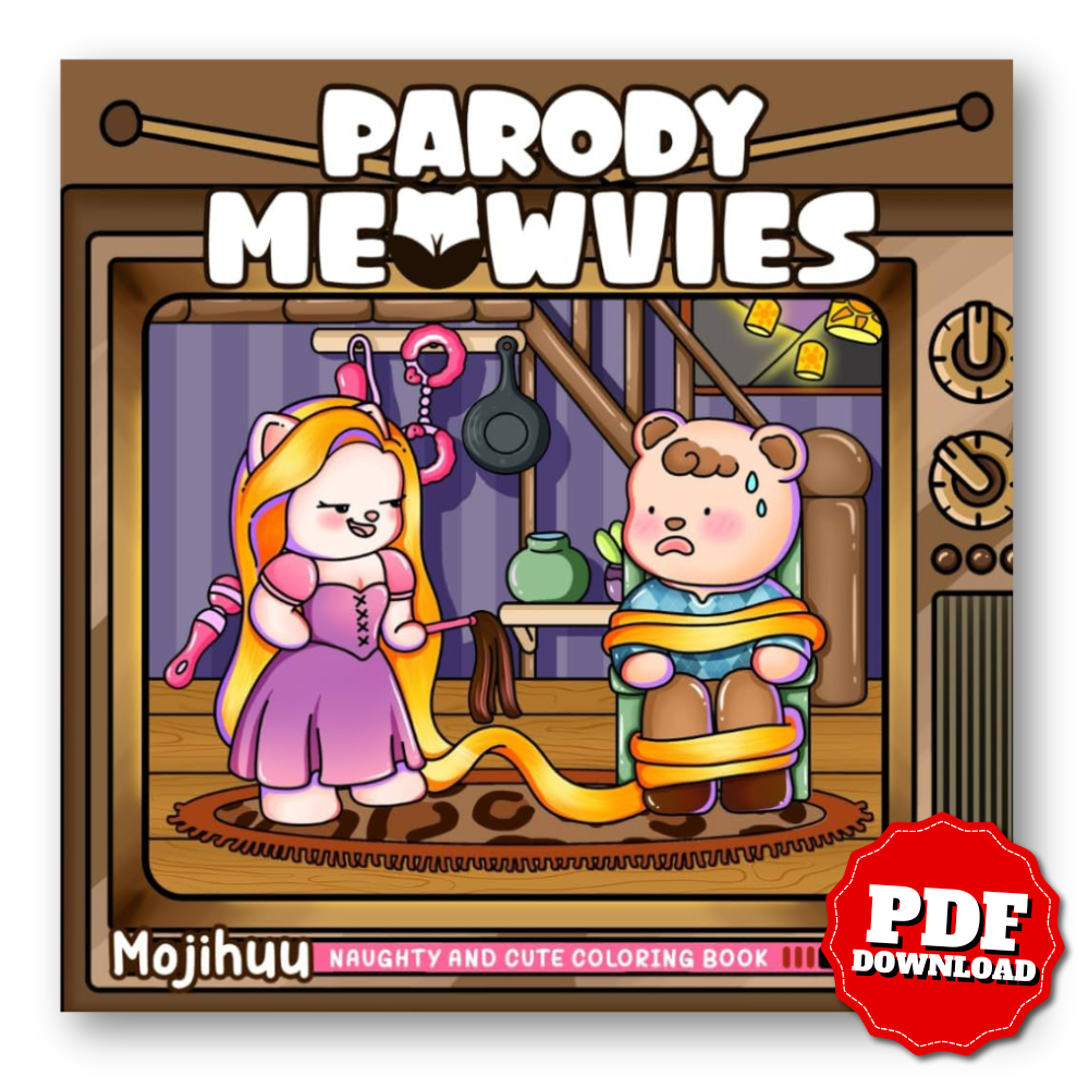 Parody Meowvies: Naughty and Cute Coloring Book for Adults Featuring Fuzzy Cat and Cozy Friends with Funny Movie-Inspired Scenes