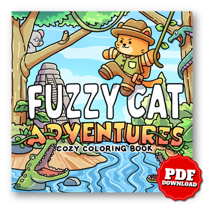 Fuzzy Cat Adventures: A Cozy Coloring Book for Adults and Teens Featuring a Brave Feline Explorer and His Cute Mouse Sidekick