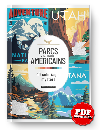 American National Parks Mystery Coloring Book PDF – 40 Color by Number Pages | Nature & Landscape Coloring