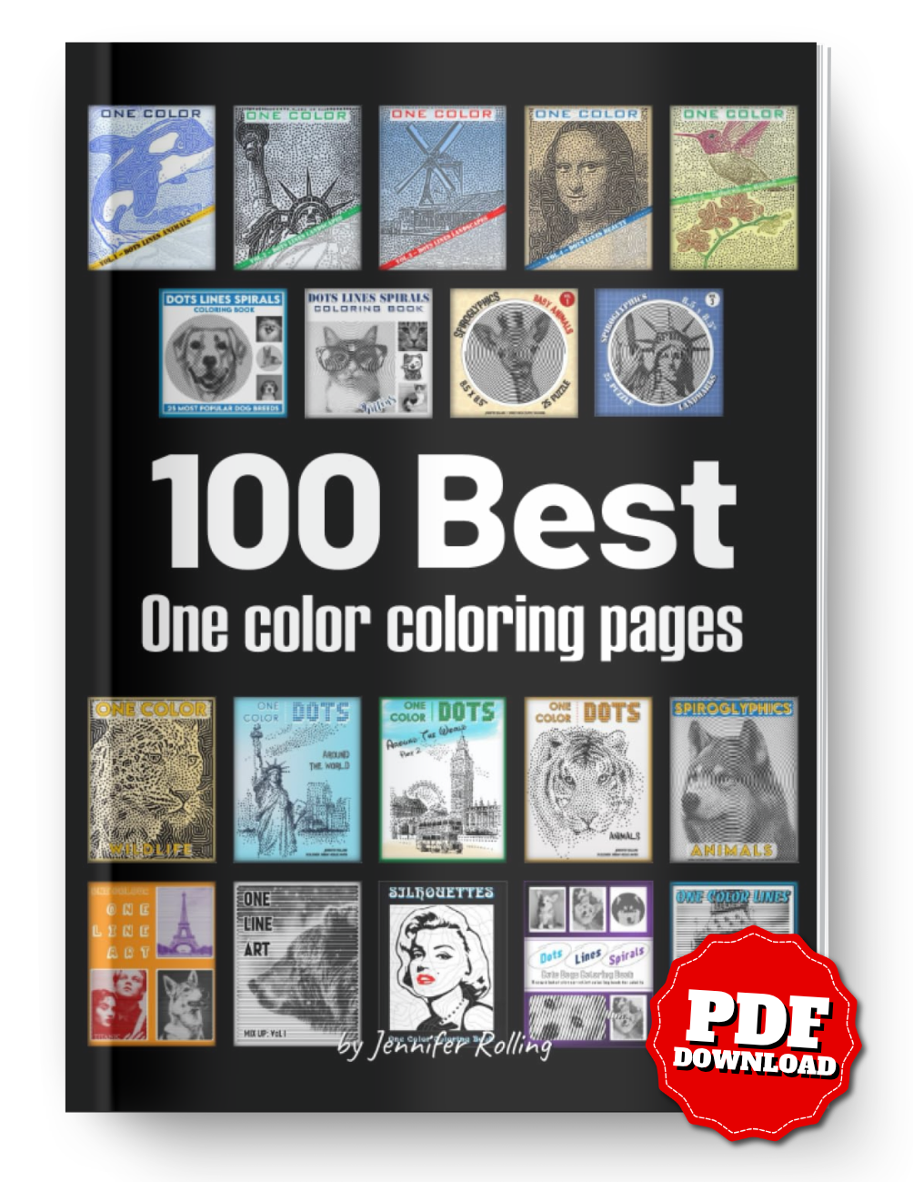 100 Best One Color Coloring Pages | Printable PDF Collection | Single Color Art Book | Instant Digital Download | Relaxing Activity for Adults