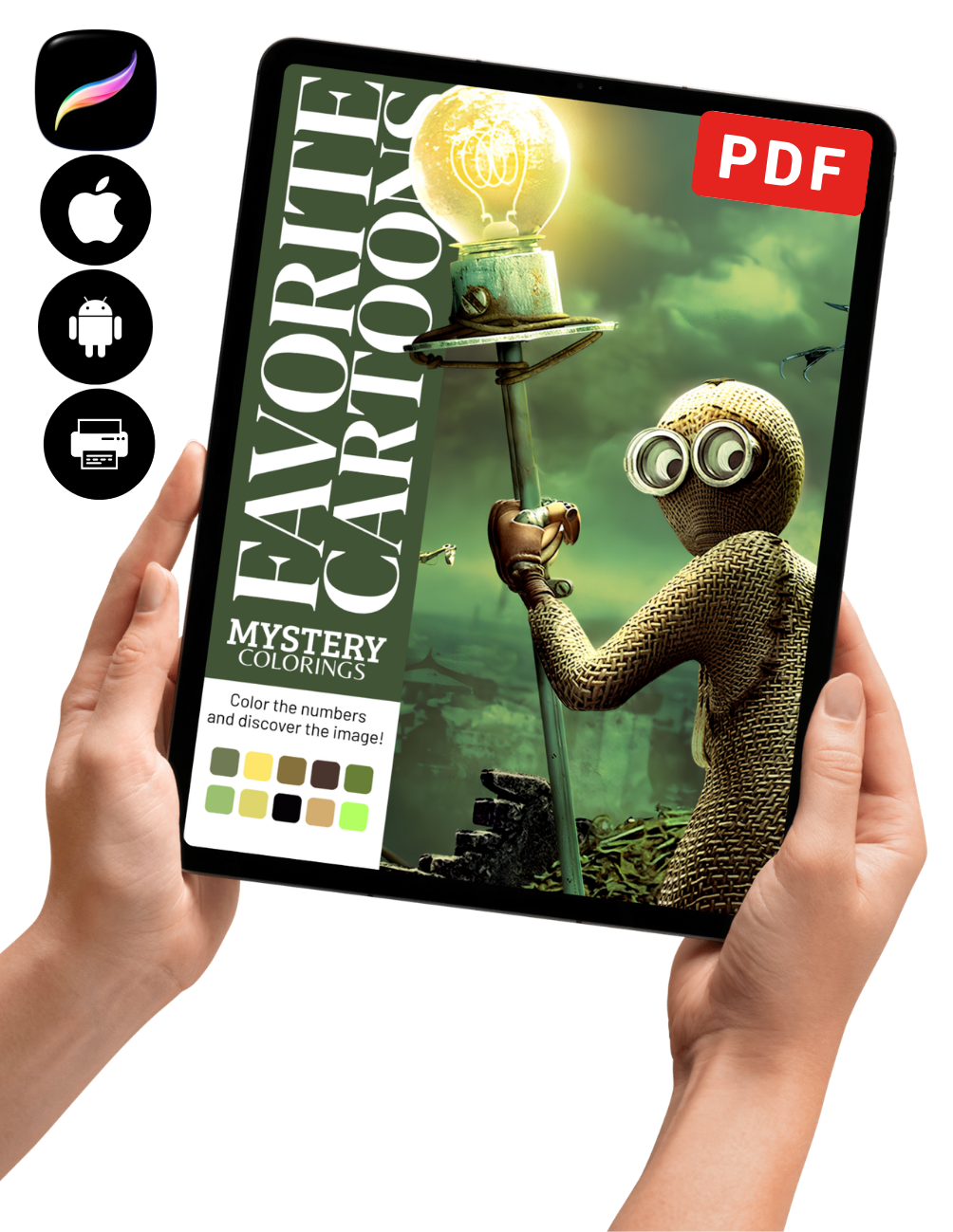 Mix Cartoon Mystery Color By Number Book | 50+ Hidden Picture Coloring Pages | Digital PDF Coloring Book for Adults & Teens
