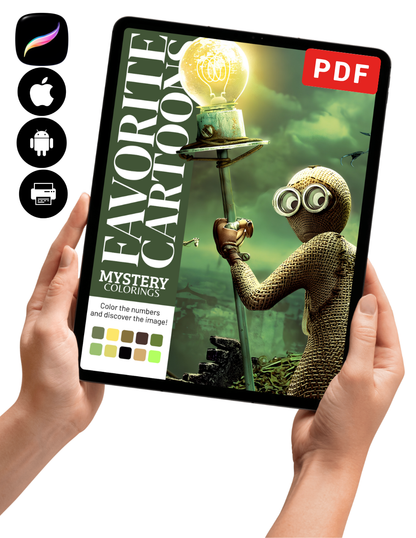 Mix Cartoon Mystery Color By Number Book | 50+ Hidden Picture Coloring Pages | Digital PDF Coloring Book for Adults & Teens