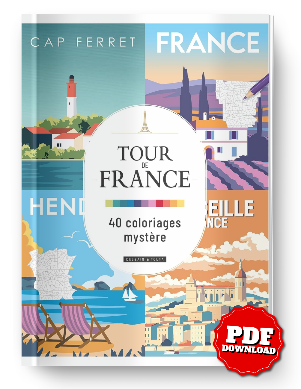 France Mystery Coloring Book PDF – 40 Travel Color by Number Pages | French Landscapes & Cityscapes