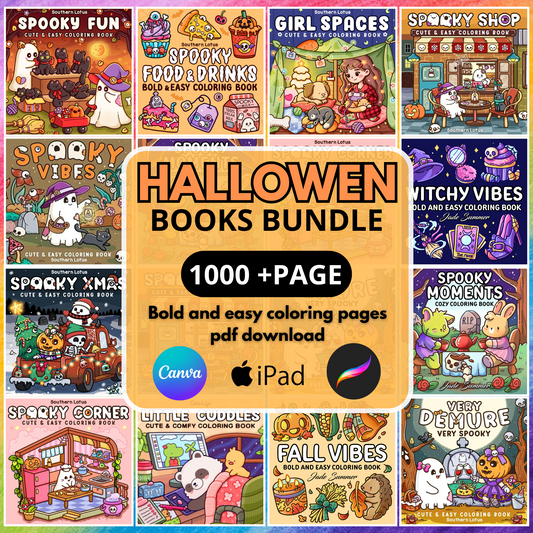 Halloween Coloring Books Bundle | 1000+ Cute & Easy Printable Pages for Kids