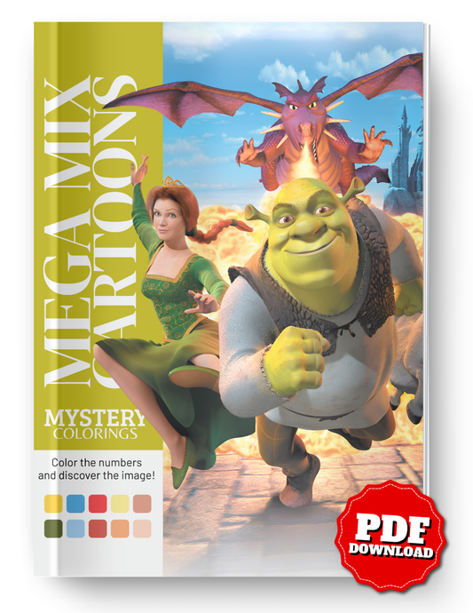 Mega Mix Cartoon Mystery Color By Number Book | Fairy Tale Inspired Mystery Coloring Pages PDF | Hidden Image Coloring Book for Adults & Teens