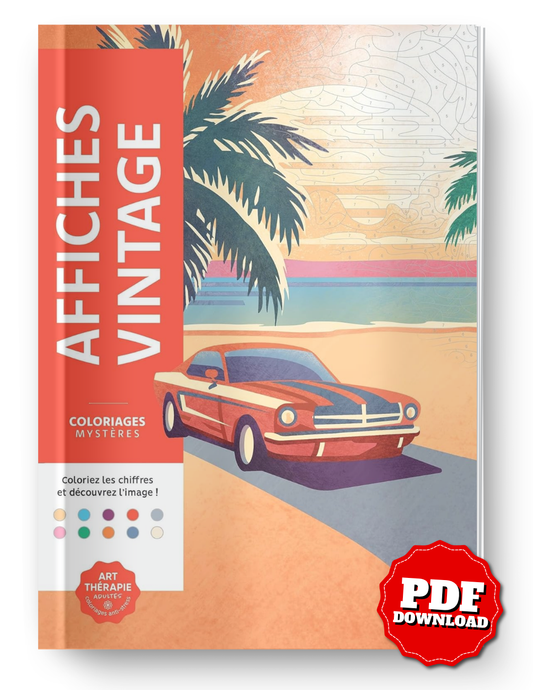 Vintage Posters Mystery Color By Number Book | Retro Hidden Picture Coloring Book | Printable PDF Coloring Pages for Adults & Teens