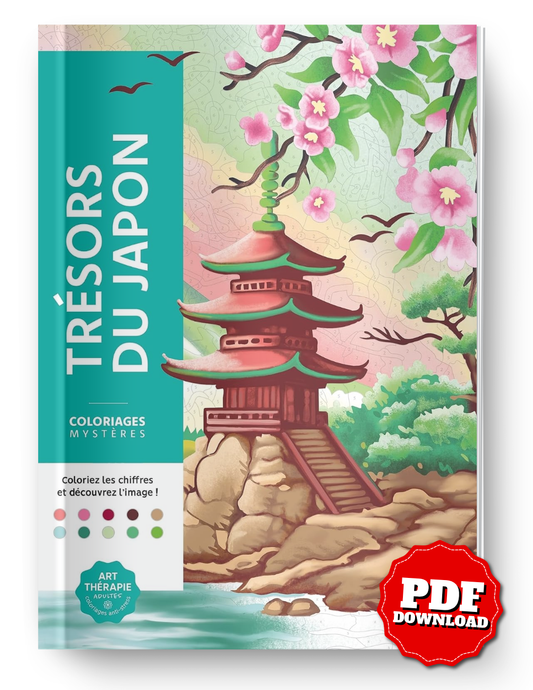 Japan Treasures Mystery Color By Number Book | Japanese Landscapes & Hidden Picture Coloring Book | Printable PDF Coloring Pages for Adults & Teens