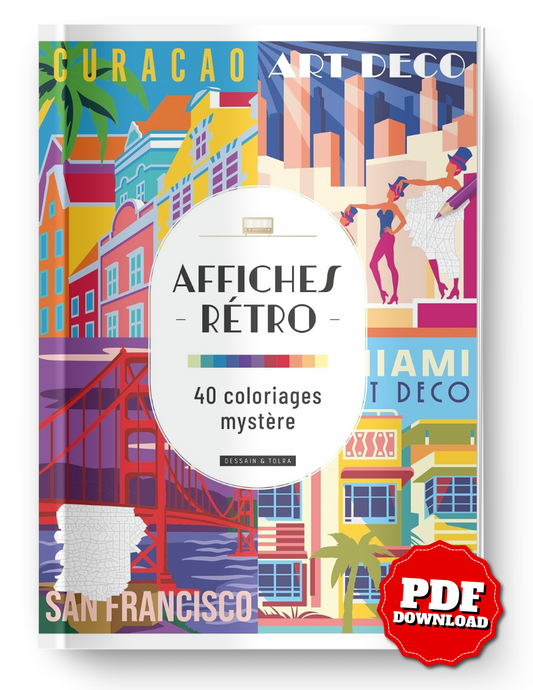 Retro Posters Mystery Coloring Book | 40 Color by Number Pages | Travel & Vintage Art | Printable PDF | Digital Download