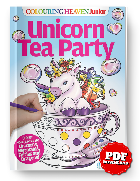 Unicorn Tea Party Coloring Book PDF – Cute Unicorns, Fairies & Magical Fantasy Coloring Pages | Digital Download