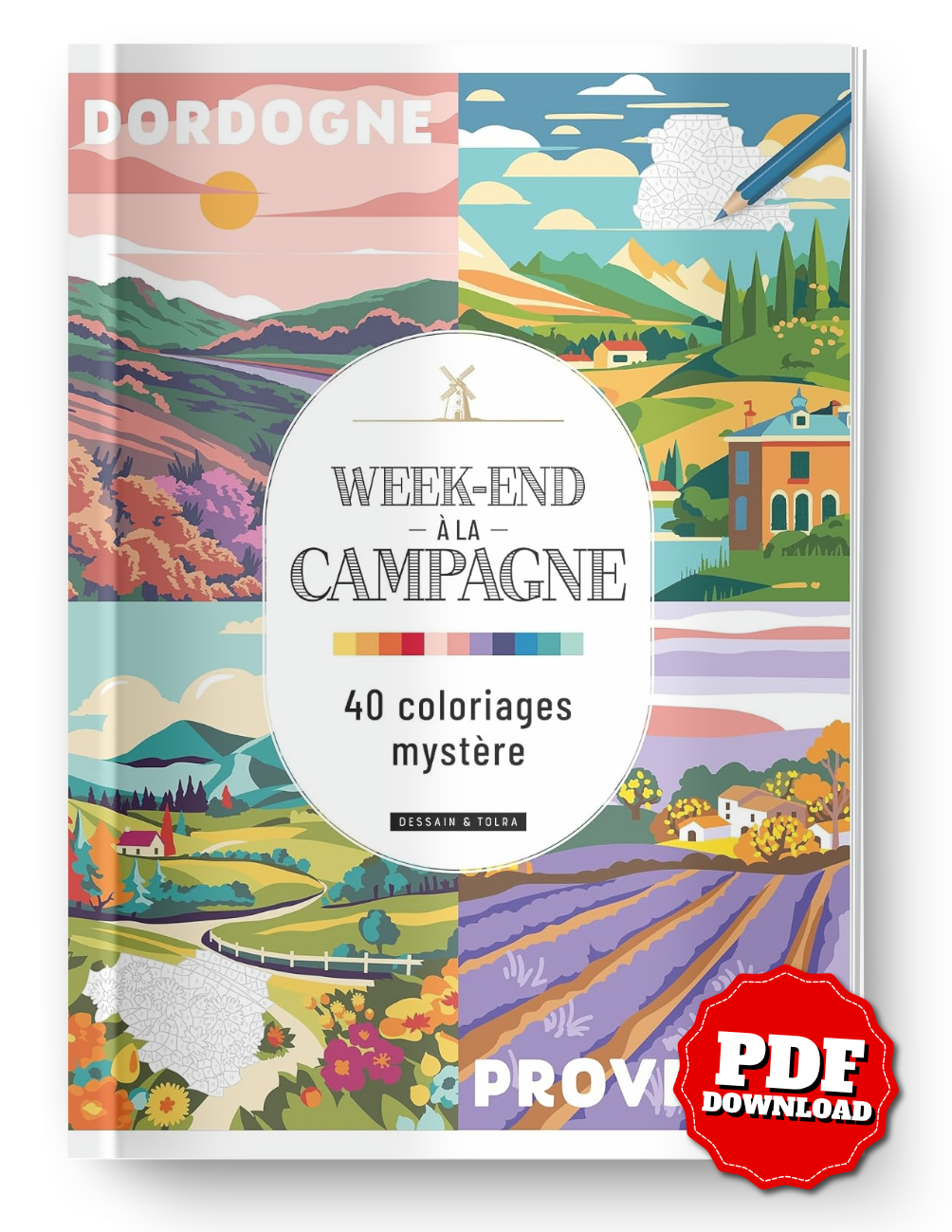 Mystery Coloring Book – French Countryside Landscapes PDF | 40 Color by Number Pages | Digital Download