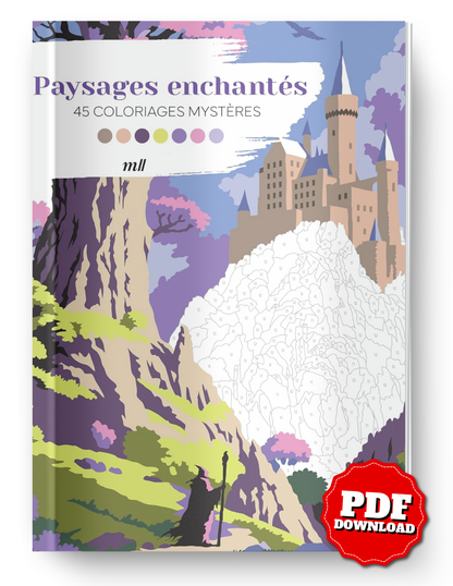 Enchanted Landscapes Mystery Coloring Book PDF – 45 Color by Number Pages | Fantasy Castle & Magical Scenery | Digital Download
