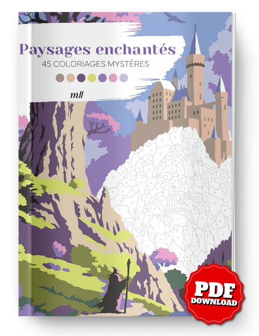 Enchanted Landscapes Mystery Coloring Book PDF – 45 Color by Number Pages | Fantasy Castle & Magical Scenery | Digital Download