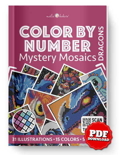 Dragons Mystery Mosaics Color by Number | 31 Fantasy Dragon Pixel Art Coloring Pages | Printable PDF | Instant Digital Download