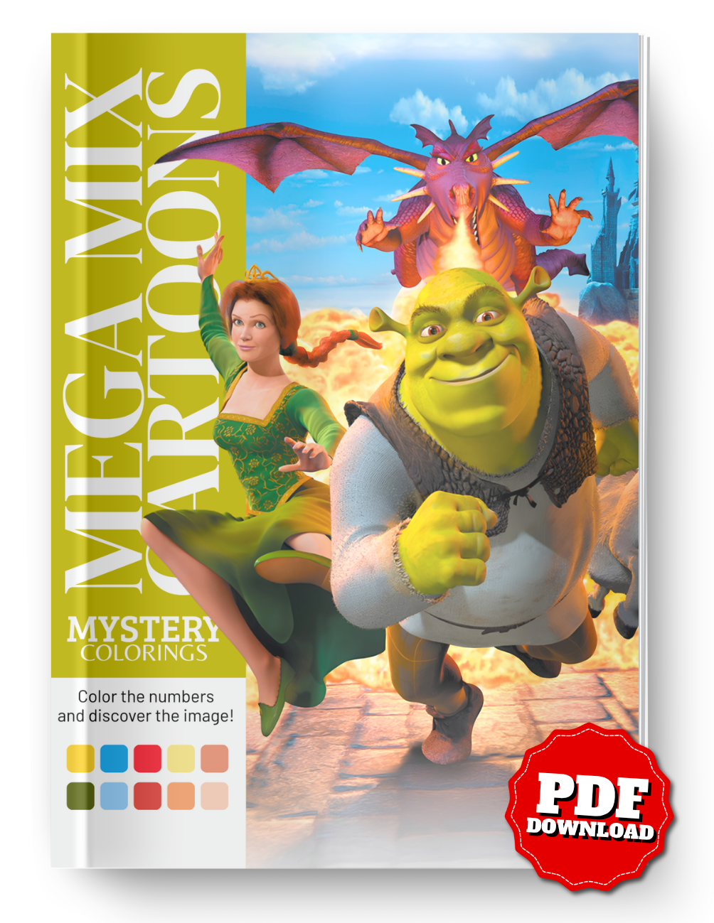 Mega Mix Cartoon Mystery Color By Number Book | Fairy Tale Inspired Mystery Coloring Pages PDF | Hidden Image Coloring Book for Adults & Teens