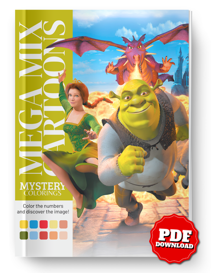 Mega Mix Cartoon Mystery Color By Number Book | Fairy Tale Inspired Mystery Coloring Pages PDF | Hidden Image Coloring Book for Adults & Teens
