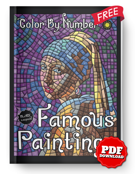 Famous Paintings Color by Number | Printable PDF Coloring Book | Mosaic Mystery Art | Instant Digital Download | Black Background | Adults & Teens