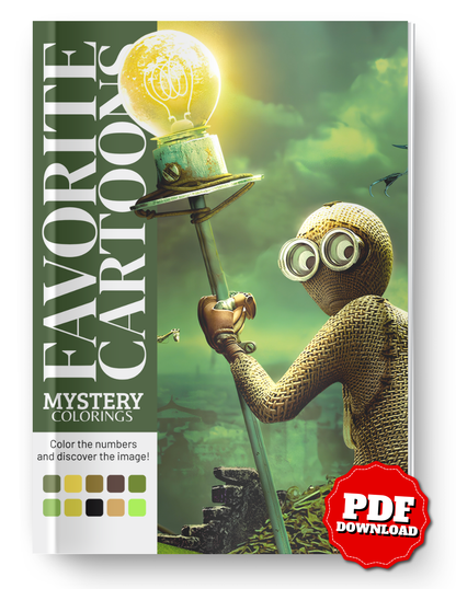 Mix Cartoon Mystery Color By Number Book | 50+ Hidden Picture Coloring Pages | Digital PDF Coloring Book for Adults & Teens