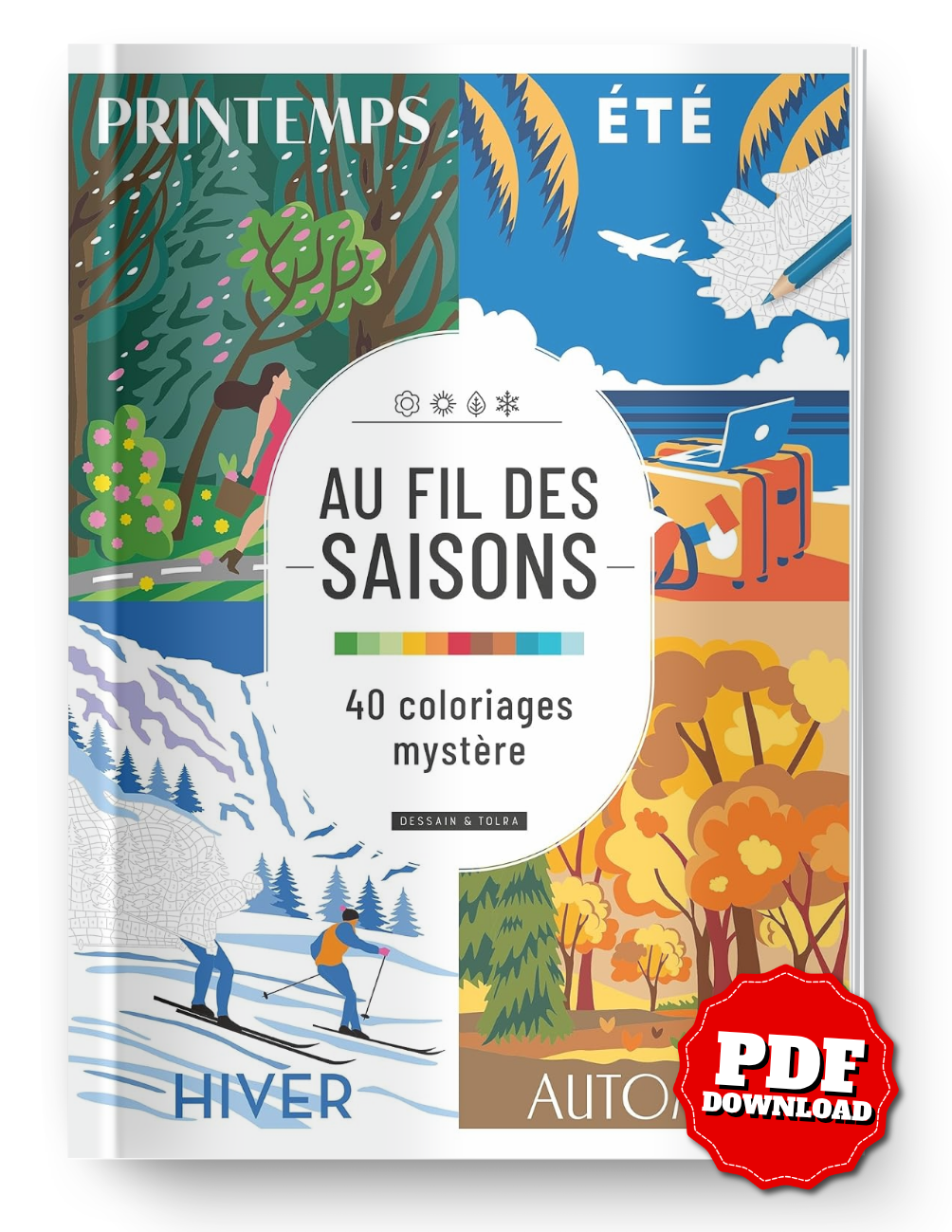 Four Seasons Mystery Coloring Book PDF | 40 Color by Number Pages | Spring Summer Autumn Winter | Printable Digital Download