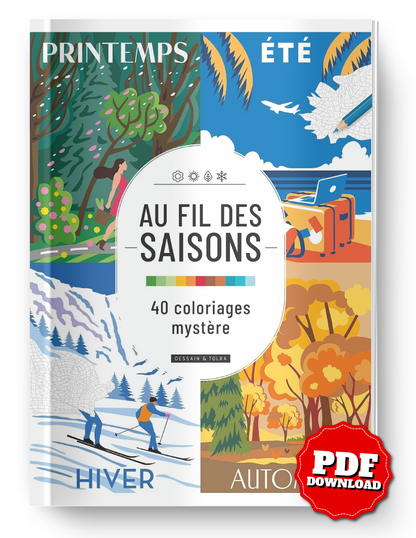 Four Seasons Mystery Coloring Book PDF | 40 Color by Number Pages | Spring Summer Autumn Winter | Printable Digital Download