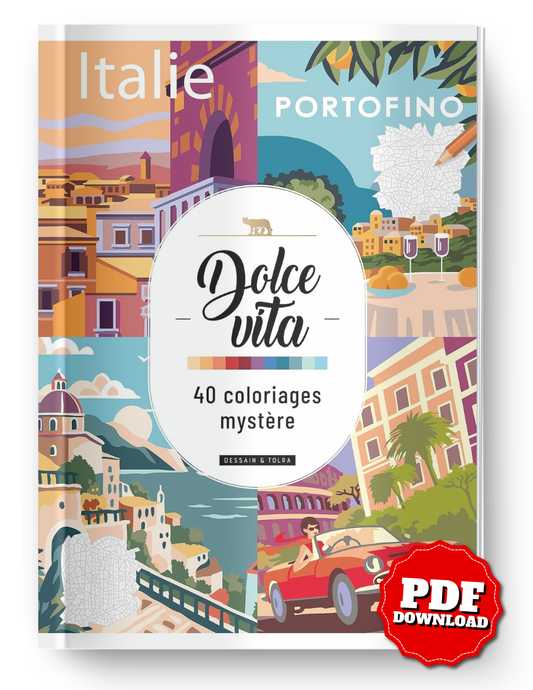 Dolce Vita Mystery Coloring Book PDF | 40 Color by Number Pages | Italy Travel & Vintage Italian Landscapes | Printable Download