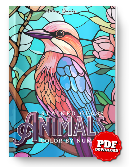 Stained Glass Animals Color by Number | 30 Beautiful Wildlife Designs | Printable PDF Coloring Book | Instant Digital Download
