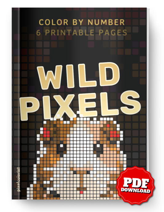 Wild Pixels Color By Number | Pixel Animal Coloring Book | Printable PDF | Black Background | Instant Download