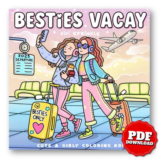Besties Vacay: Cute and Fun Coloring Book for Adults and Teens Featuring Friendship Moments, Girly Vibes and Cozy Travel Activities