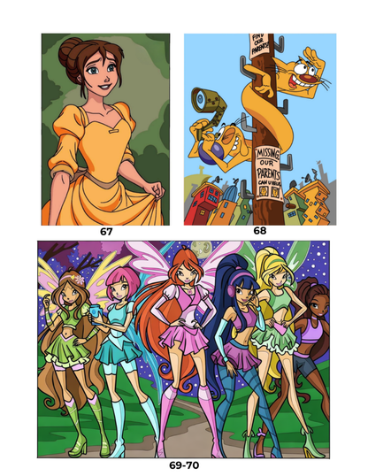 Mega Mix Cartoon Mystery Color By Number Book | Fairy Tale Inspired Mystery Coloring Pages PDF | Hidden Image Coloring Book for Adults & Teens