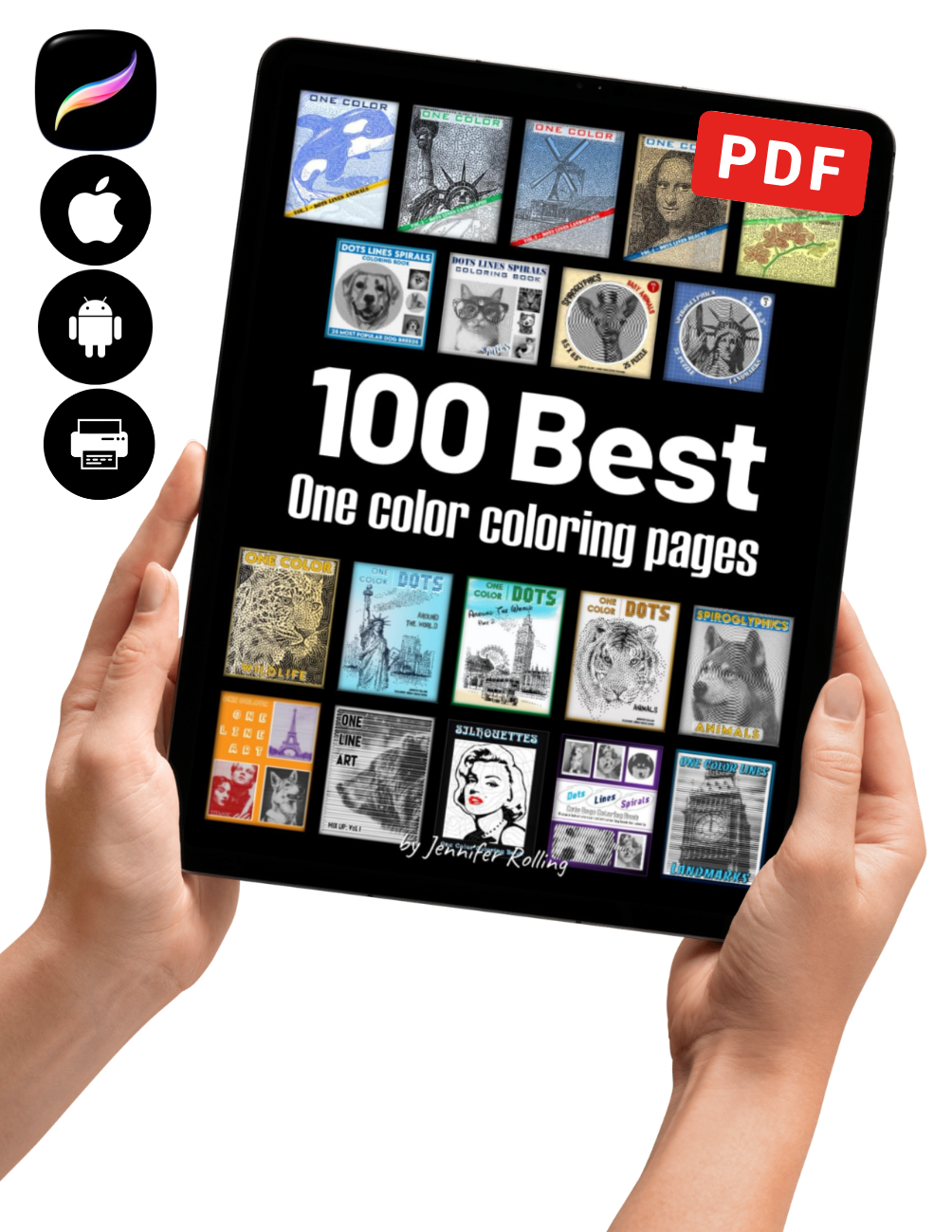 100 Best One Color Coloring Pages | Printable PDF Collection | Single Color Art Book | Instant Digital Download | Relaxing Activity for Adults