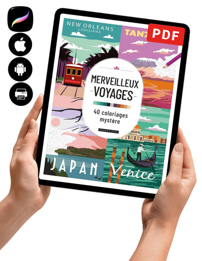 Amazing Travel Mystery Coloring Book | 40 Mystery Coloring Pages | Color by Number | Printable PDF | Digital Download