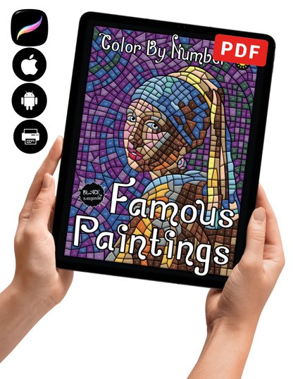Famous Paintings Color by Number | Printable PDF Coloring Book | Mosaic Mystery Art | Instant Digital Download | Black Background | Adults & Teens