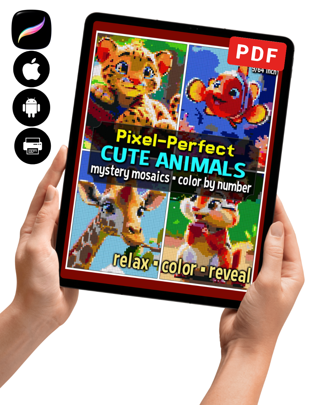 Pixel-Perfect Cute Animals | Mystery Mosaic Color by Number | Printable PDF Coloring Book | Instant Digital Download | Pixel Art for Adults & Teens