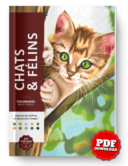 Cats & Felines Color by Number Book PDF – 100 Mystery Coloring Pages for Adults & Teens | Printable & iPad Coloring