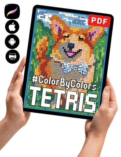 Tetris Color By Colors | Pixel Block Puzzle Coloring Book | Color by Line Activity | Printable PDF | Instant Digital Download