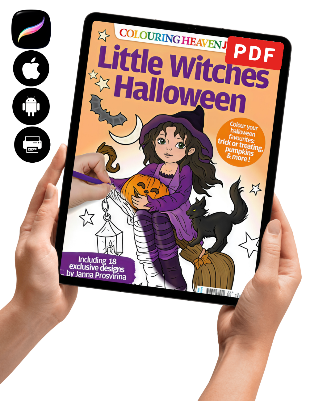 Little Witches Halloween Coloring Book PDF – Cute Witch, Black Cat & Pumpkin | Digital Download