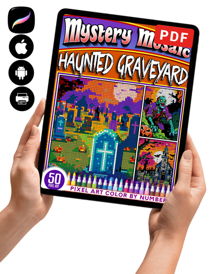 Haunted Graveyard Mystery Mosaics Color by Number | Halloween Pixel Art Coloring Book | Printable PDF | Mystery Mosaic | Instant Digital Download