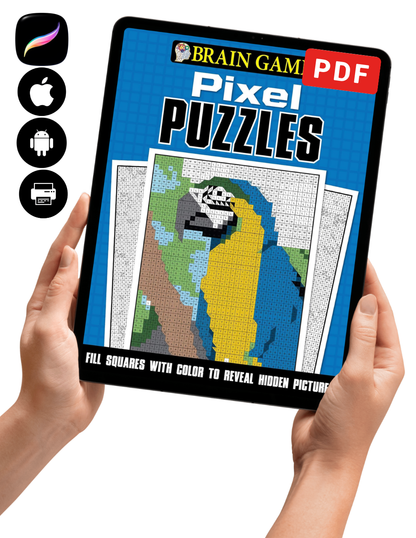 Brain Games Pixel Puzzles | Color by Number Pixel Art Coloring Book | Printable PDF | Hidden Picture Puzzle Book | Instant Digital Download