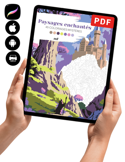 Enchanted Landscapes Mystery Coloring Book PDF – 45 Color by Number Pages | Fantasy Castle & Magical Scenery | Digital Download