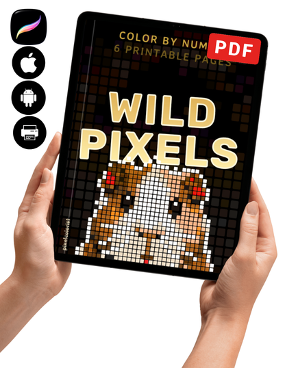 Wild Pixels Color By Number | Pixel Animal Coloring Book | Printable PDF | Black Background | Instant Download