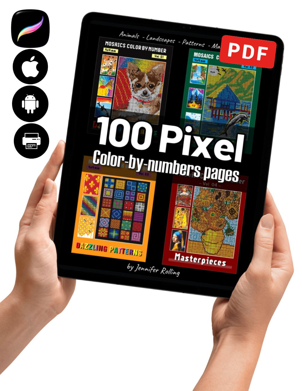 100 Pixel Color By Number | Animals, Landscapes, Patterns & Masterpieces | Printable PDF Mosaic Coloring Book | Instant Download