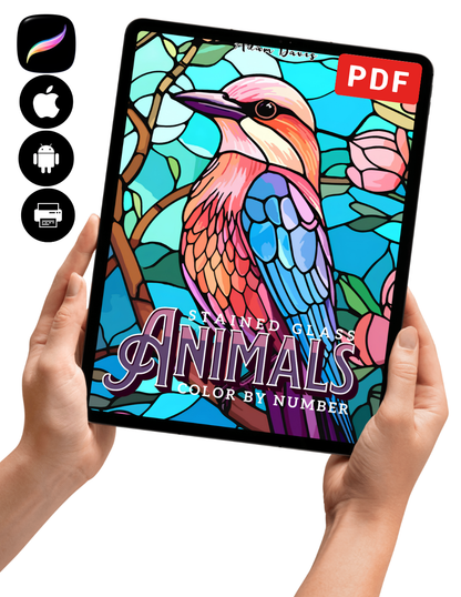 Stained Glass Animals Color by Number | 30 Beautiful Wildlife Designs | Printable PDF Coloring Book | Instant Digital Download