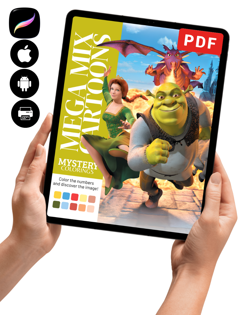 Mega Mix Cartoon Mystery Color By Number Book | Fairy Tale Inspired Mystery Coloring Pages PDF | Hidden Image Coloring Book for Adults & Teens