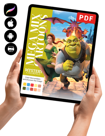 Mega Mix Cartoon Mystery Color By Number Book | Fairy Tale Inspired Mystery Coloring Pages PDF | Hidden Image Coloring Book for Adults & Teens