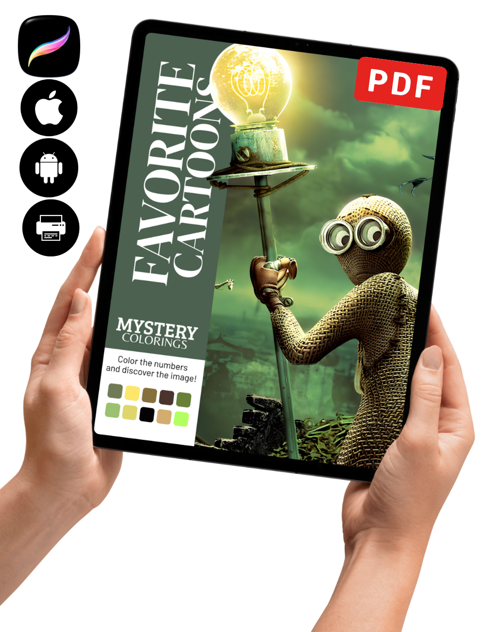 Mix Cartoon Mystery Color By Number Book | 50+ Hidden Picture Coloring Pages | Digital PDF Coloring Book for Adults & Teens