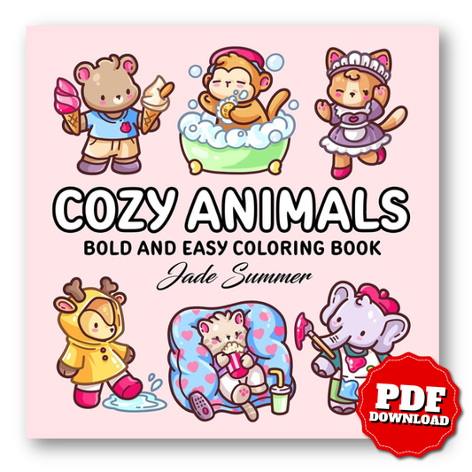 Cozy Animals: Bold and Easy Coloring Book for Adults and Teens with Cute and Simple Characters for Relaxation
