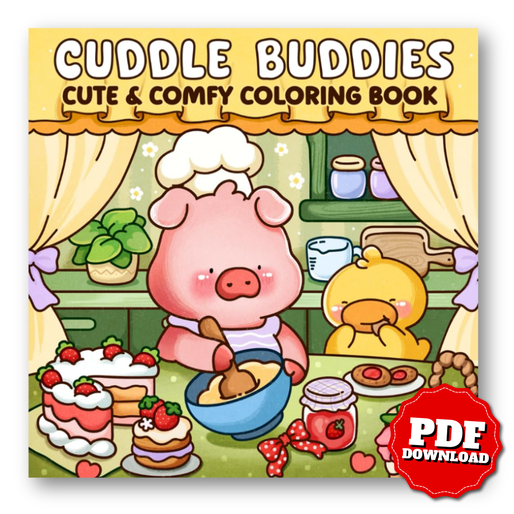 Cuddle Buddies: Cute and Calming Coloring Pages of Fuzzy Animal Friends in Cozy Scenarios for Teens and Adults