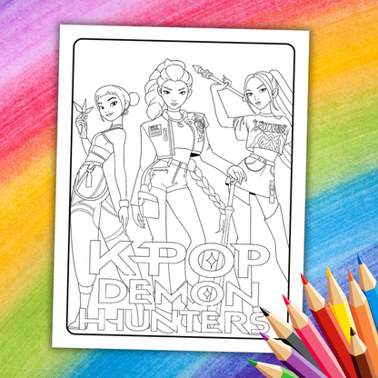 K-Pop Demon Hunters Coloring Book | 33 Printable Pages for Kids & Teens